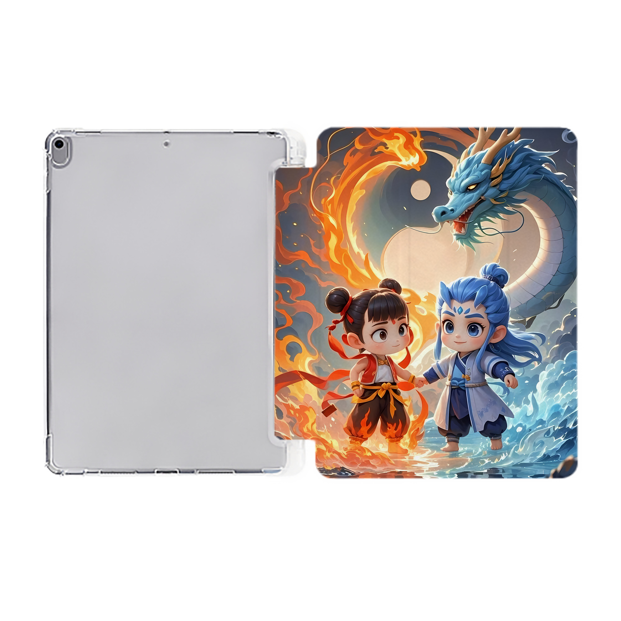（画像用） Ne Zha 2 ナタ 魔童の大暴れ IPad ケース ペン収納付き 三つ折りスタンド PUレザー×シリコン 対応機種9.5/10.5/10.9インチ